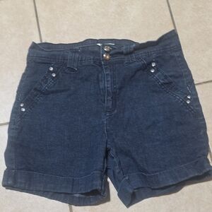 Cato Dark Blue Denim Cuffed Shorts with Rivet Detail